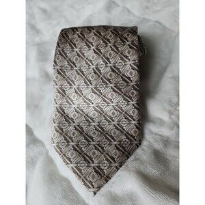 ENRO Handmade 100% Silk  Mens Necktie, Geometric olive green black and cream
